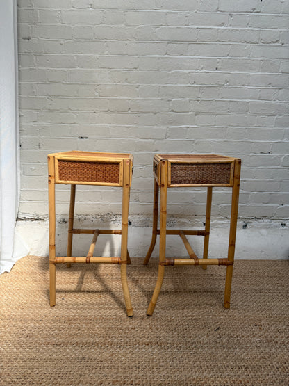 PAIR OF RATTAN BEDSIDE TABLES