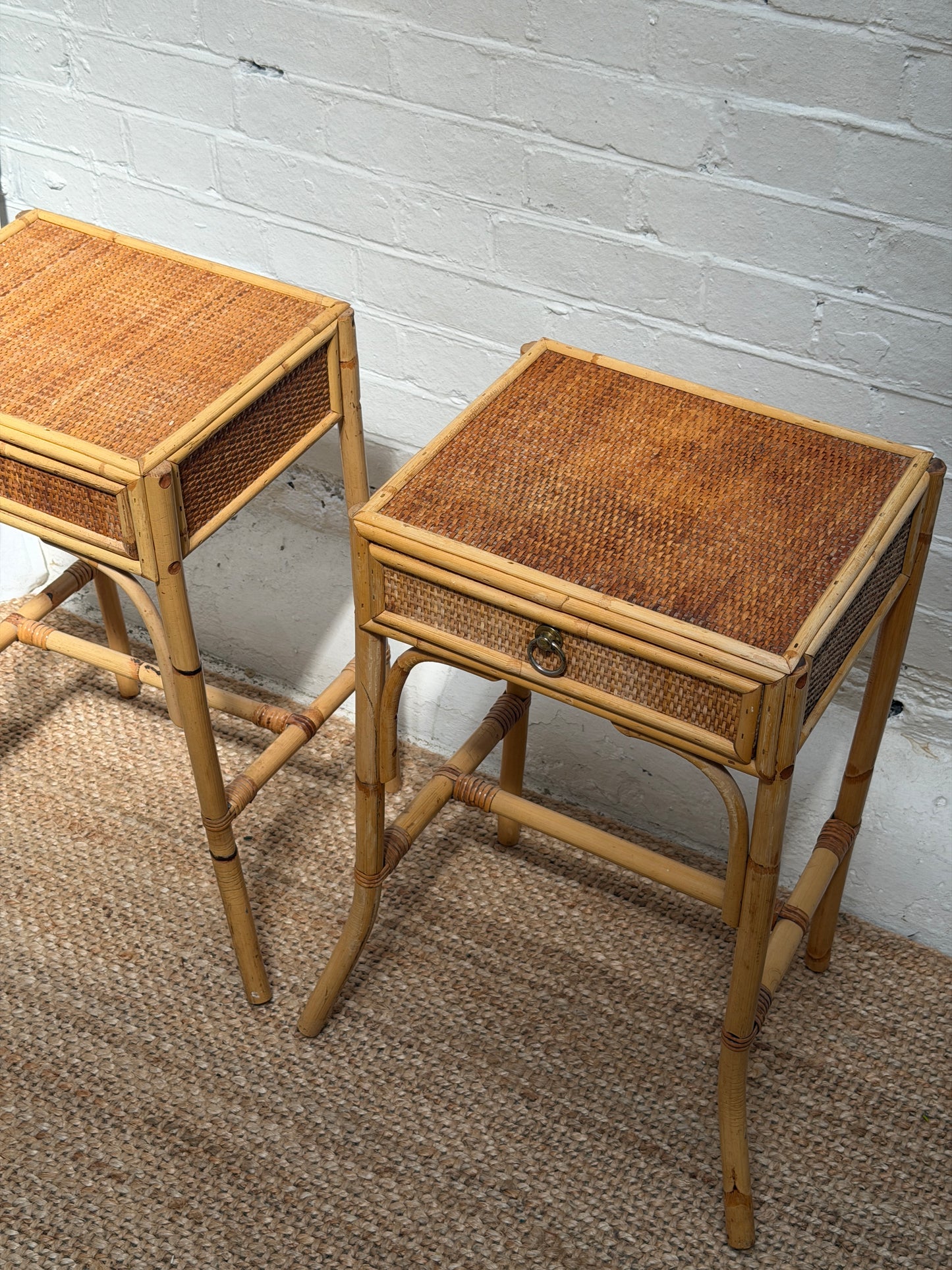 PAIR OF RATTAN BEDSIDE TABLES