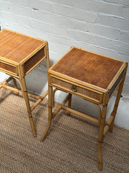 PAIR OF RATTAN BEDSIDE TABLES