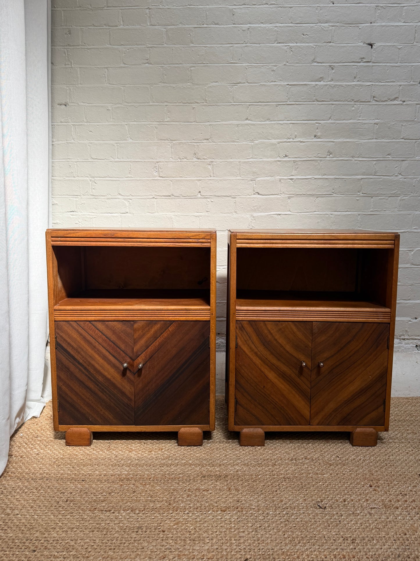 ON HOLD - PAIR OF ART DECO WALNUT VENEER BEDSIDES