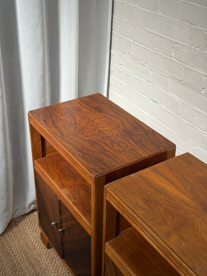 ON HOLD - PAIR OF ART DECO WALNUT VENEER BEDSIDES