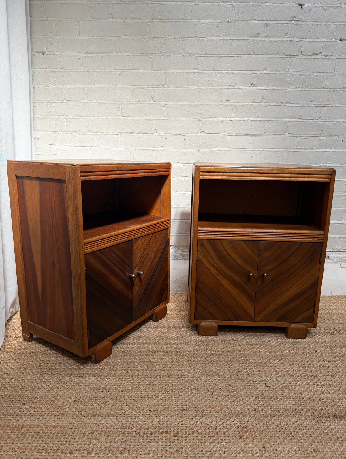 ON HOLD - PAIR OF ART DECO WALNUT VENEER BEDSIDES
