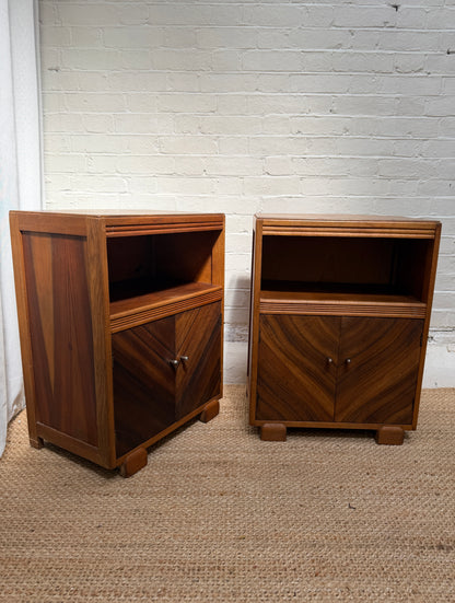 ON HOLD - PAIR OF ART DECO WALNUT VENEER BEDSIDES