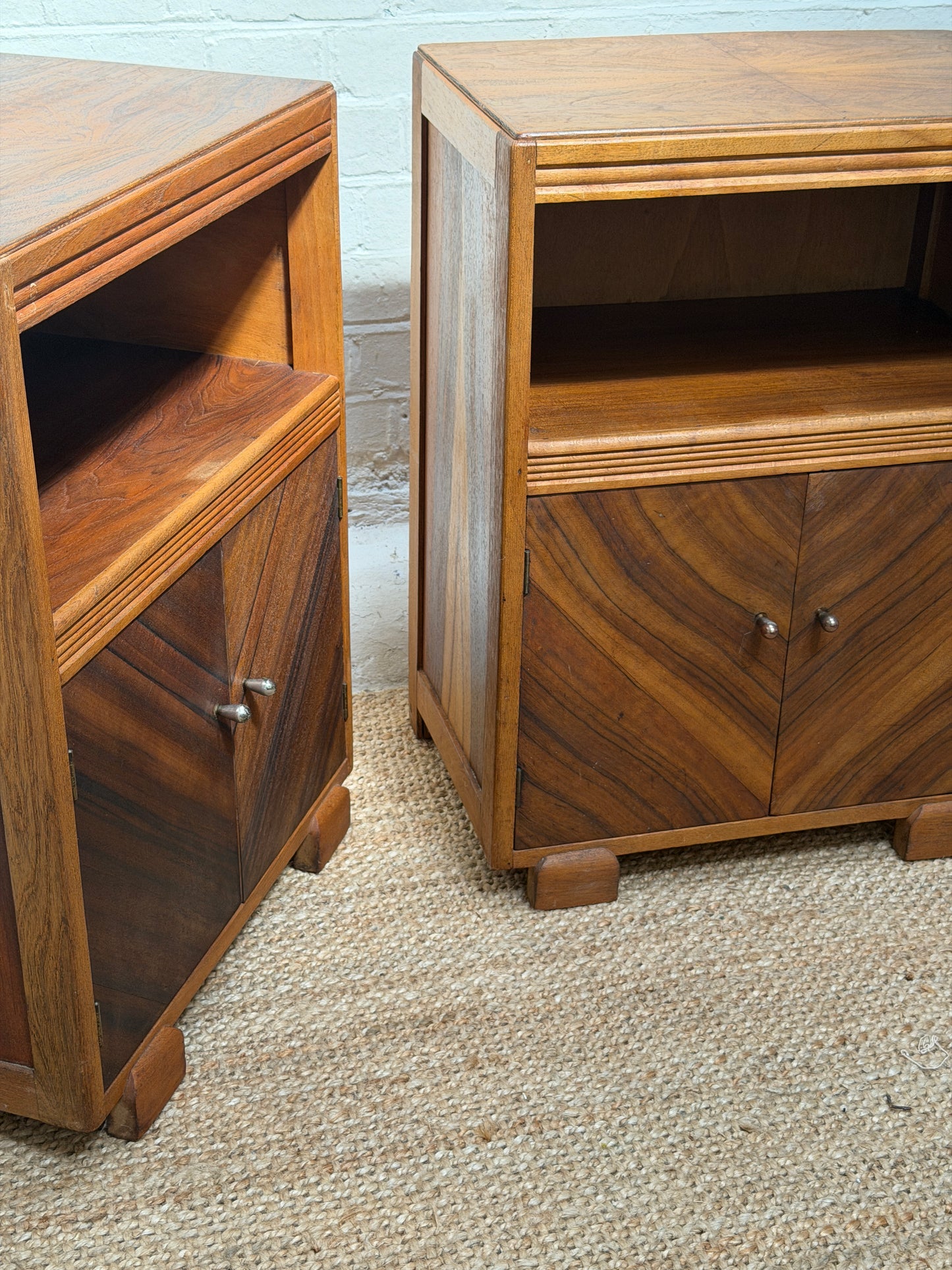ON HOLD - PAIR OF ART DECO WALNUT VENEER BEDSIDES