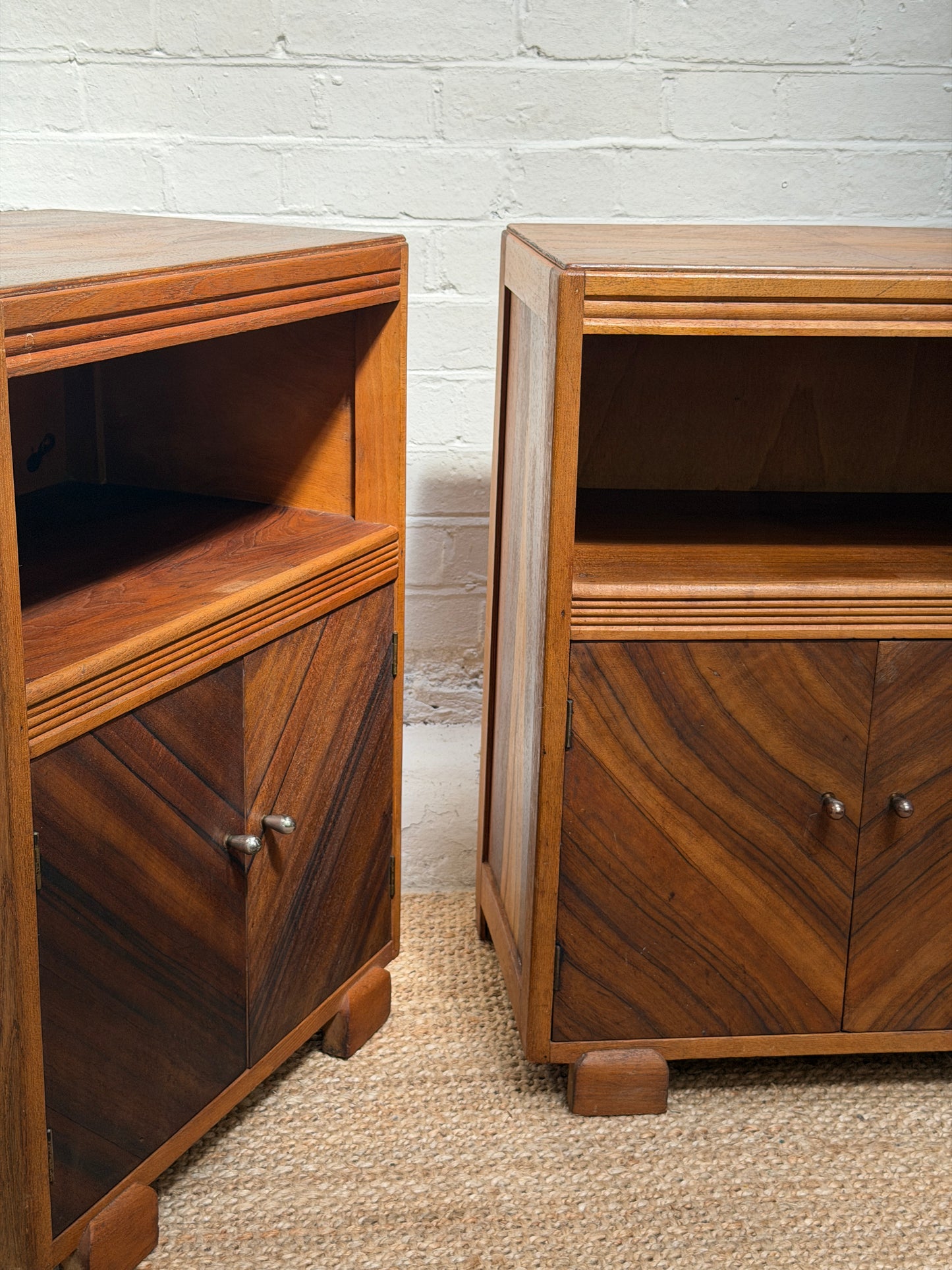 ON HOLD - PAIR OF ART DECO WALNUT VENEER BEDSIDES