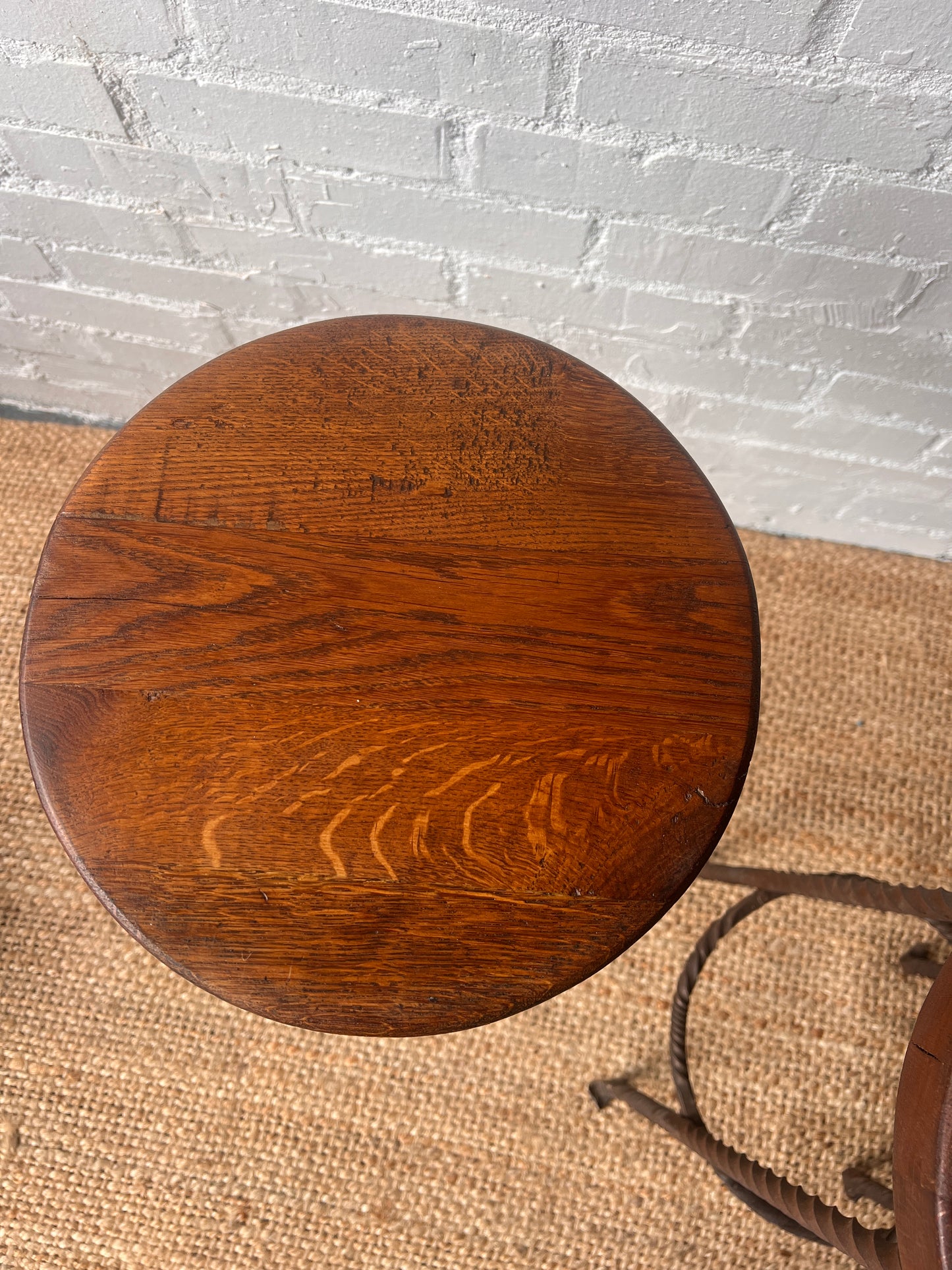 PAIR OF BRUTALIST WROUGHT IRON BAR STOOLS