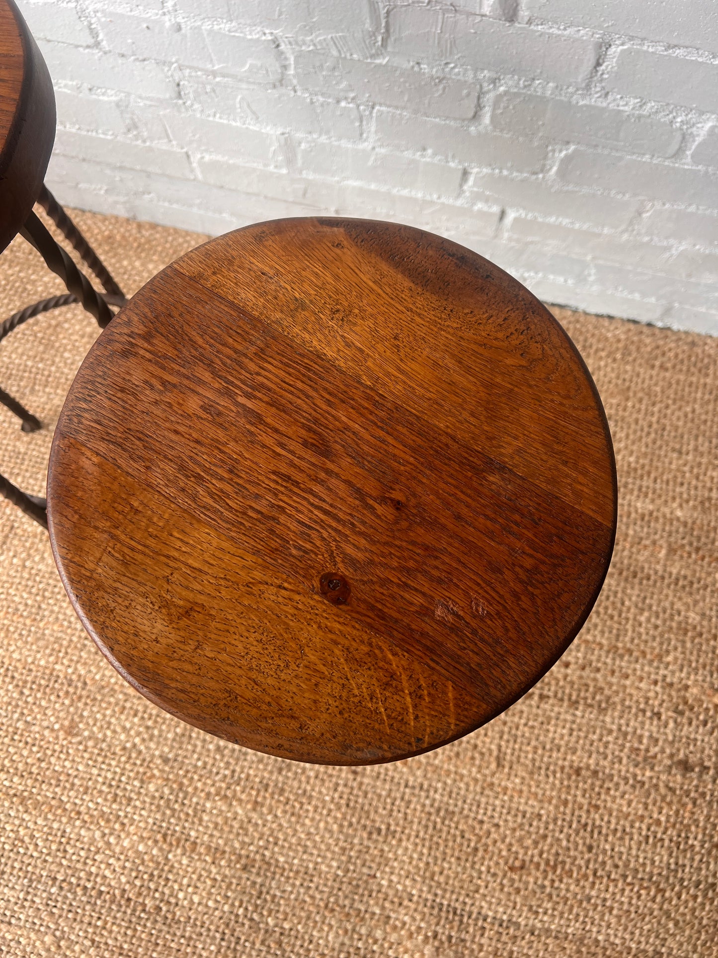 PAIR OF BRUTALIST WROUGHT IRON BAR STOOLS