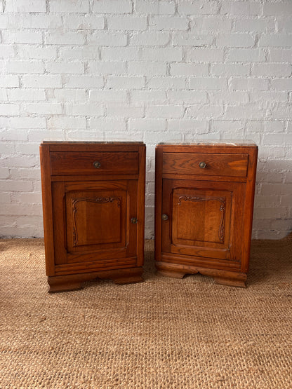 PAIR OF MARBLE TOP BEDSIDE TABLES