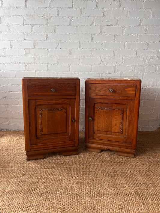 PAIR OF MARBLE TOP BEDSIDE TABLES