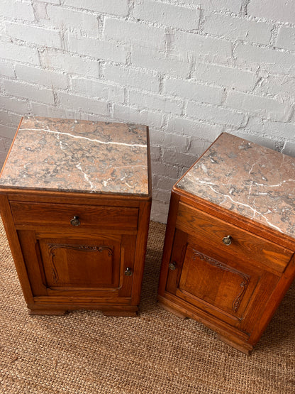 PAIR OF MARBLE TOP BEDSIDE TABLES