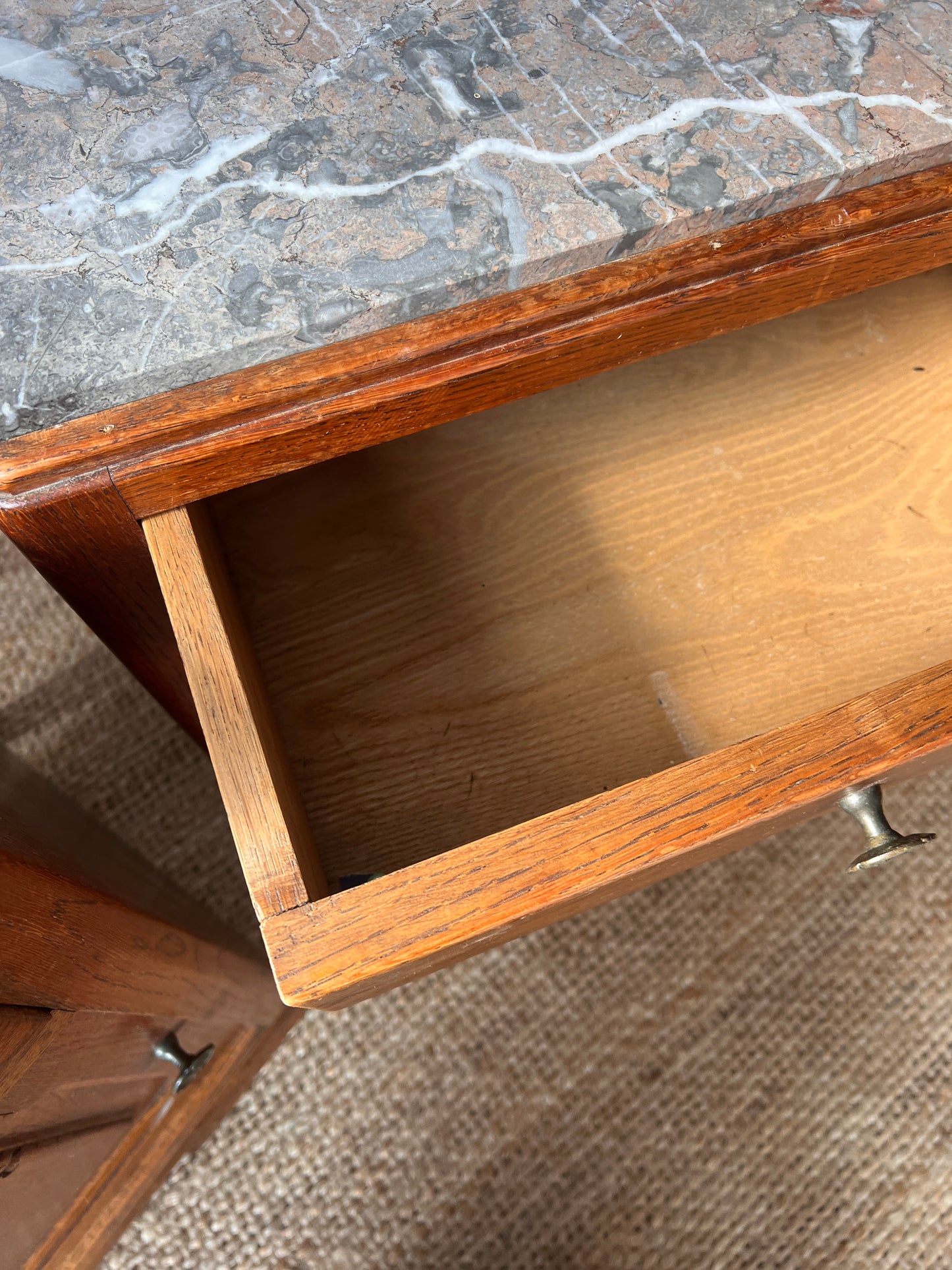 PAIR OF MARBLE TOP BEDSIDE TABLES