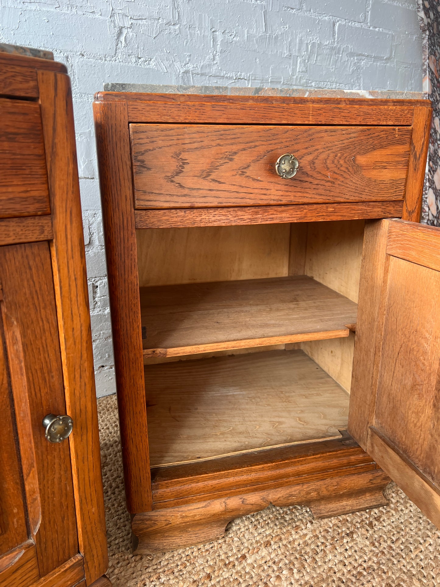 PAIR OF MARBLE TOP BEDSIDE TABLES