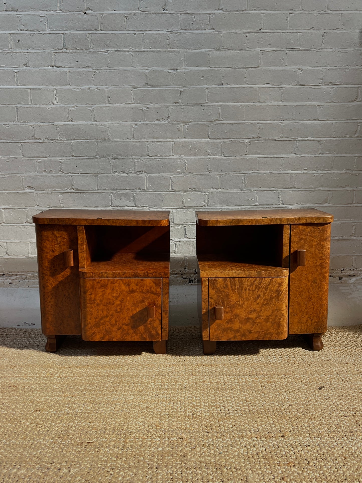 ART DECO BURL BEDSIDE TABLES