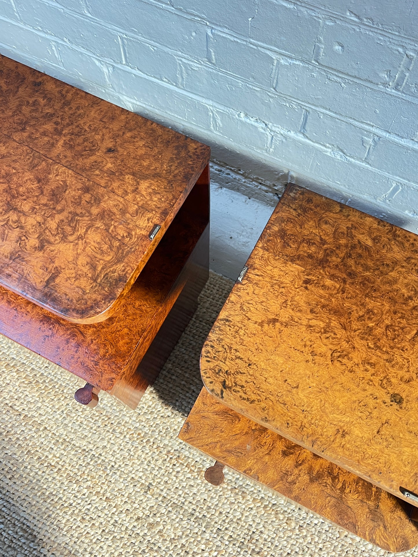 ART DECO BURL BEDSIDE TABLES