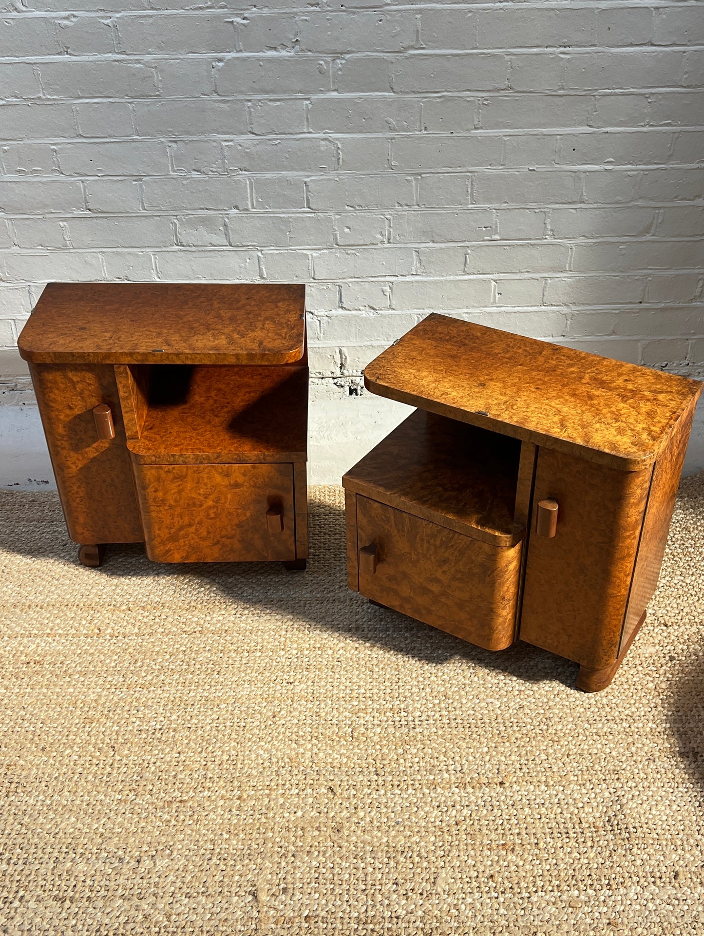 ART DECO BURL BEDSIDE TABLES