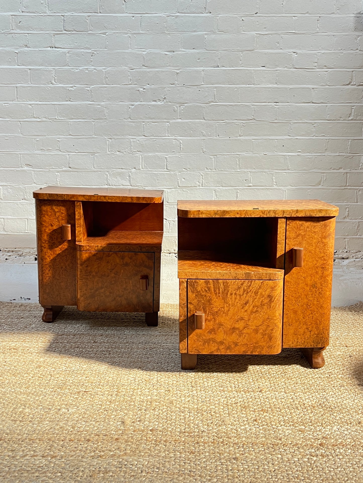 ART DECO BURL BEDSIDE TABLES
