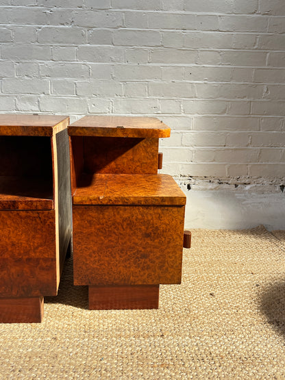 ART DECO BURL BEDSIDE TABLES