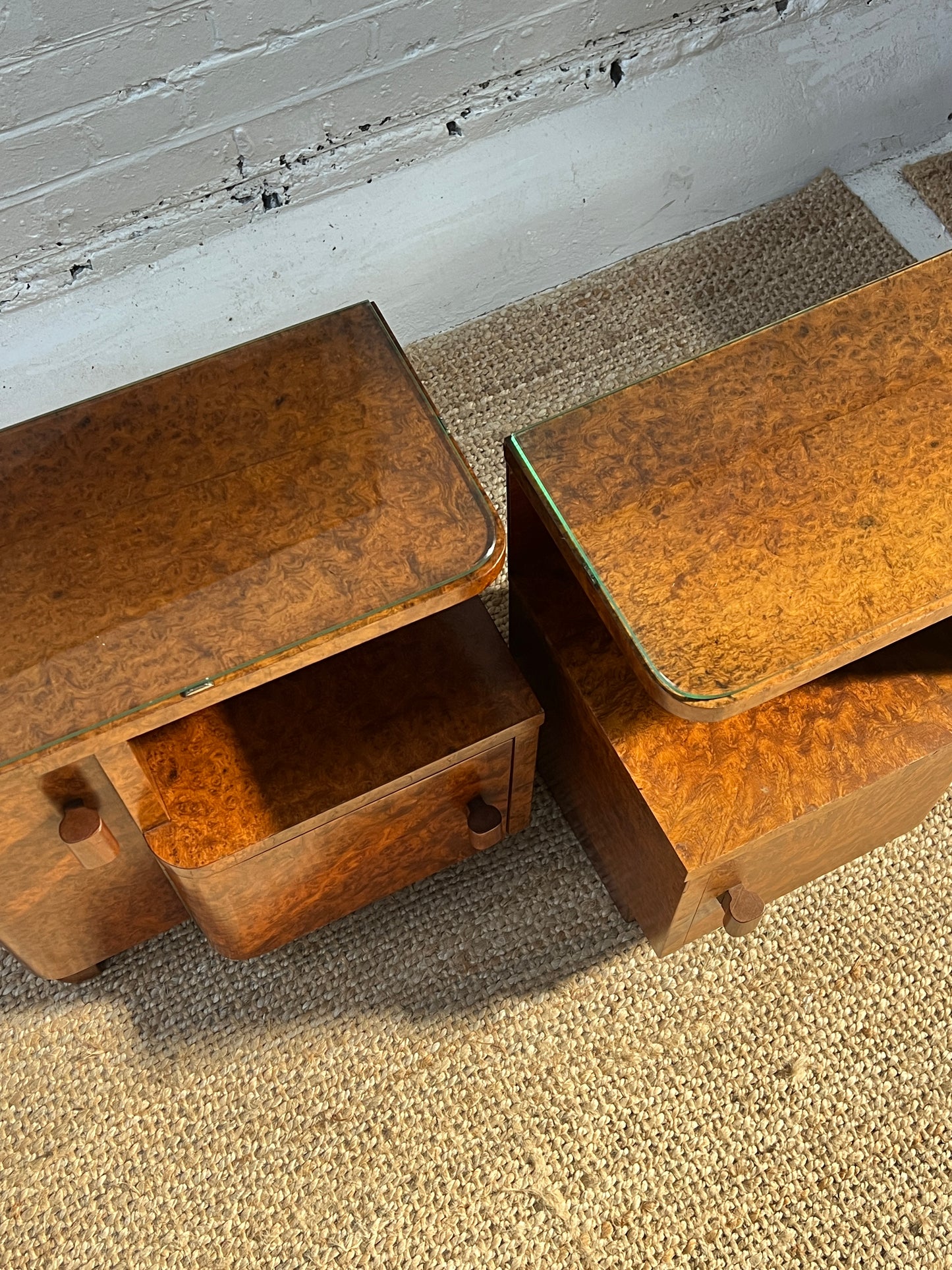 ART DECO BURL BEDSIDE TABLES
