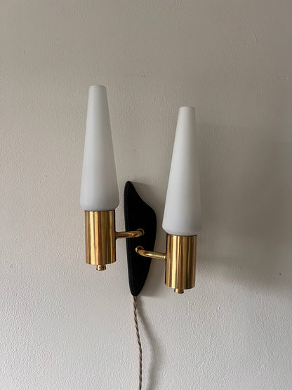 SWEDISH BLACK & OPAL GLASS WALL LIGHT