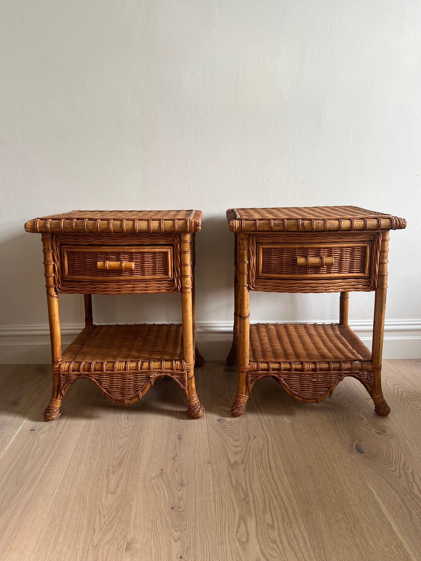 PAIR OF WICKER BEDSIDE TABLES