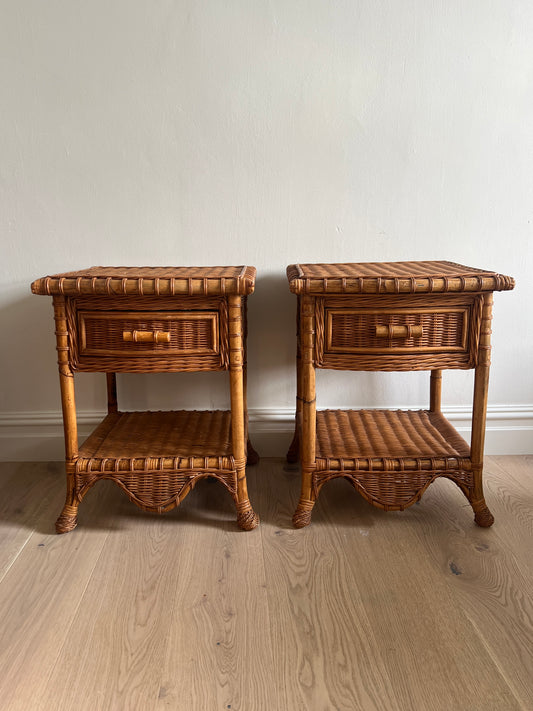 PAIR OF WICKER BEDSIDE TABLES