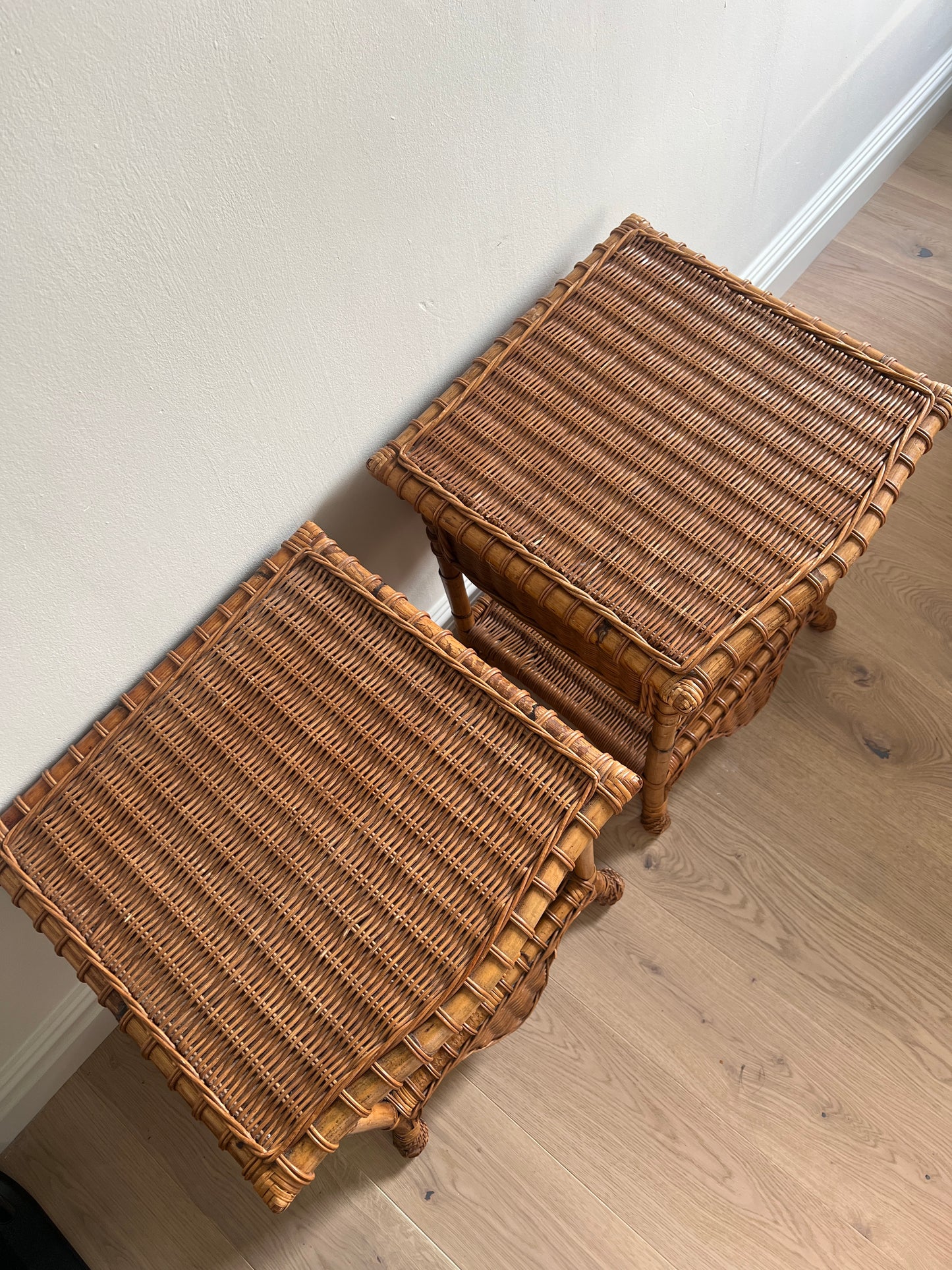 PAIR OF WICKER BEDSIDE TABLES