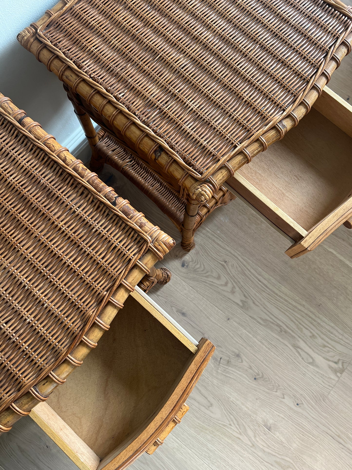 PAIR OF WICKER BEDSIDE TABLES