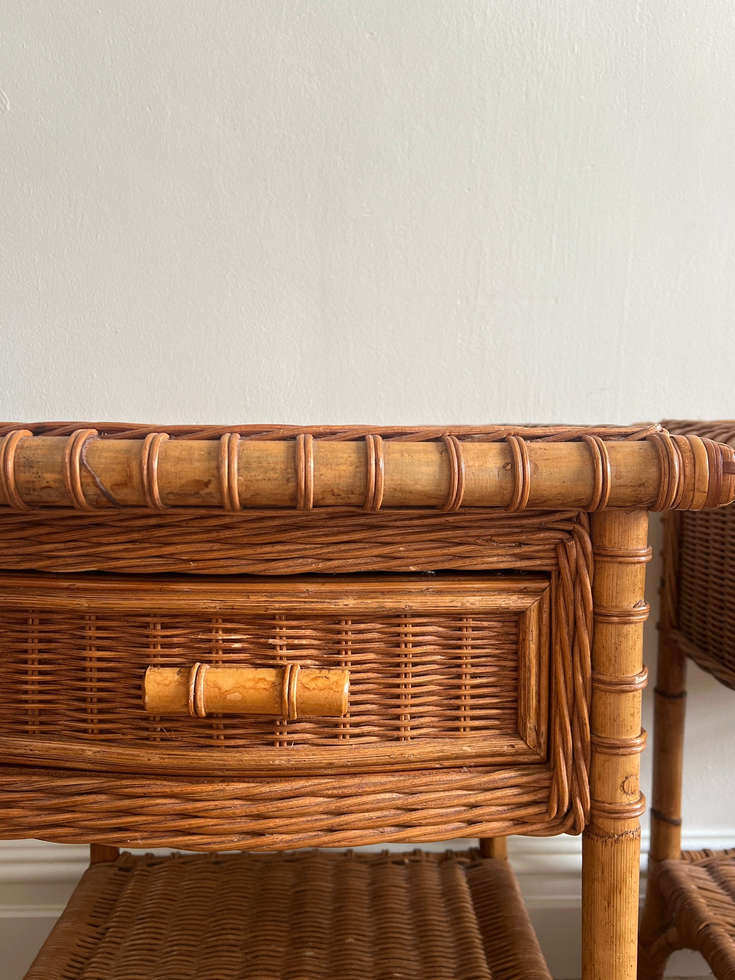 PAIR OF WICKER BEDSIDE TABLES