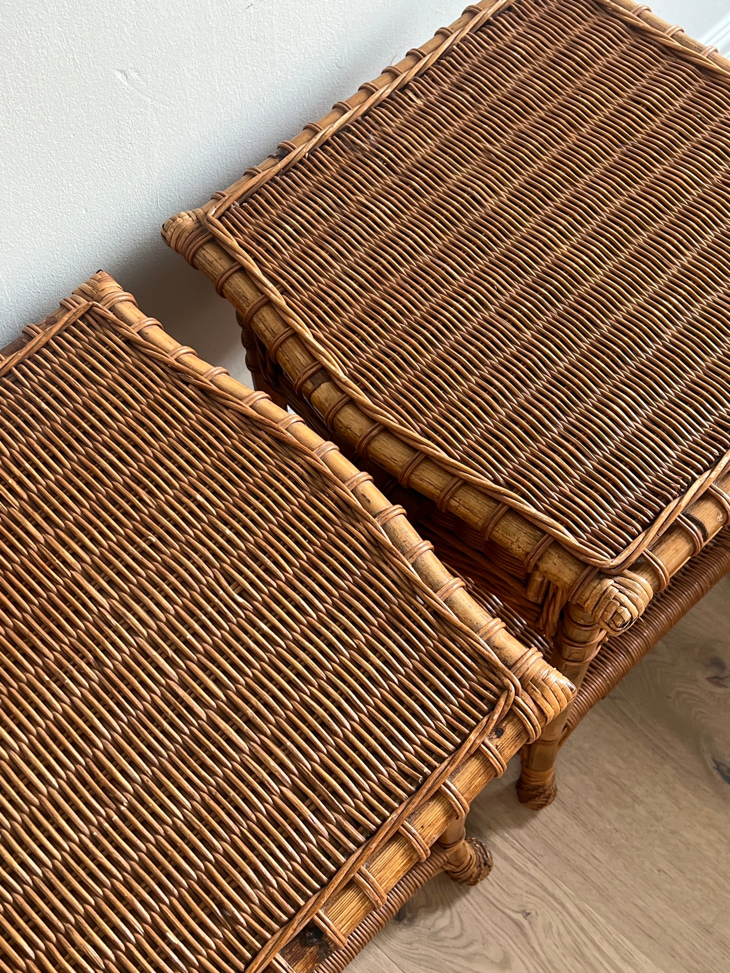 PAIR OF WICKER BEDSIDE TABLES