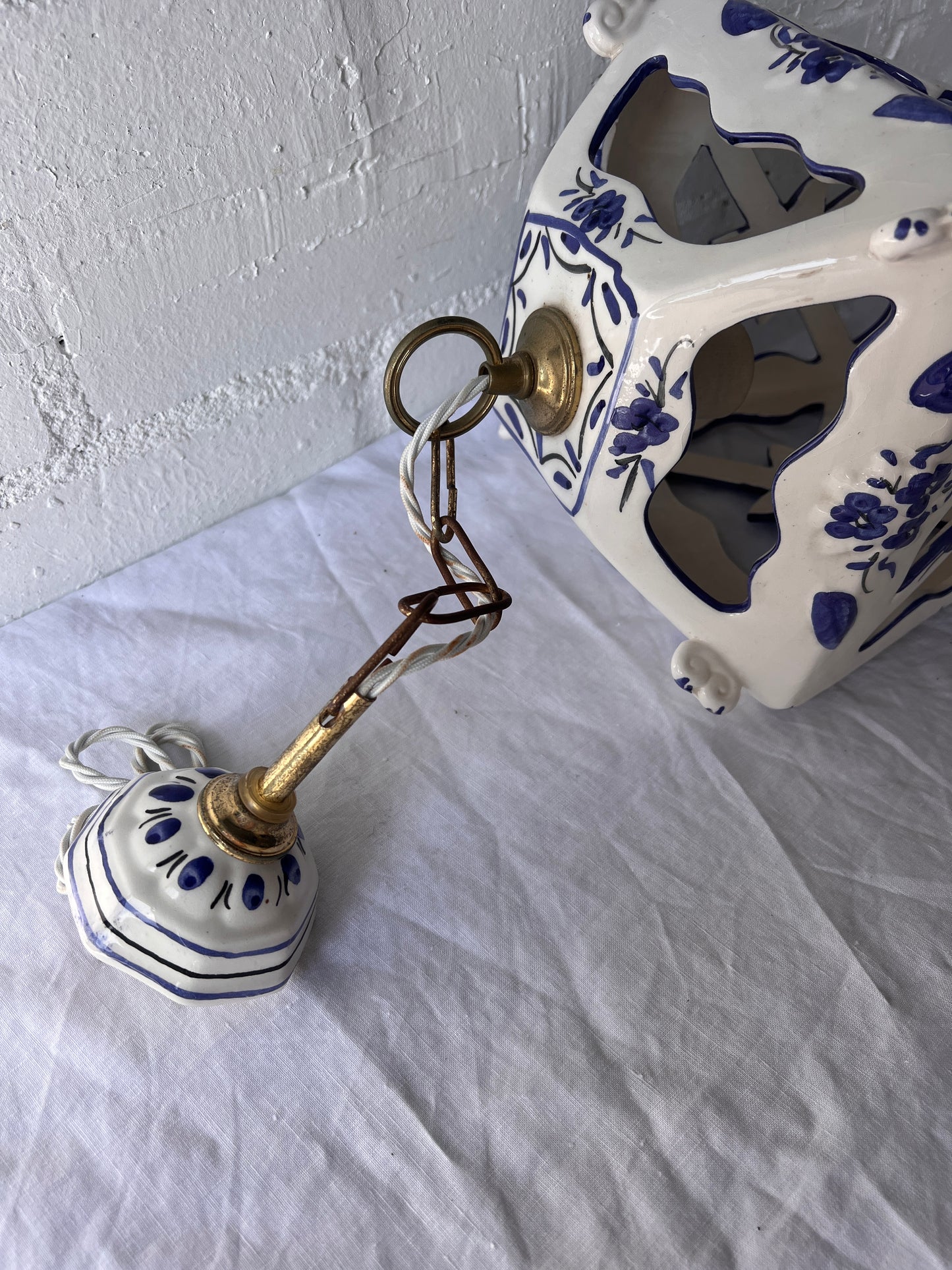 FRENCH HAND PAINTED CERAMIC LANTERN