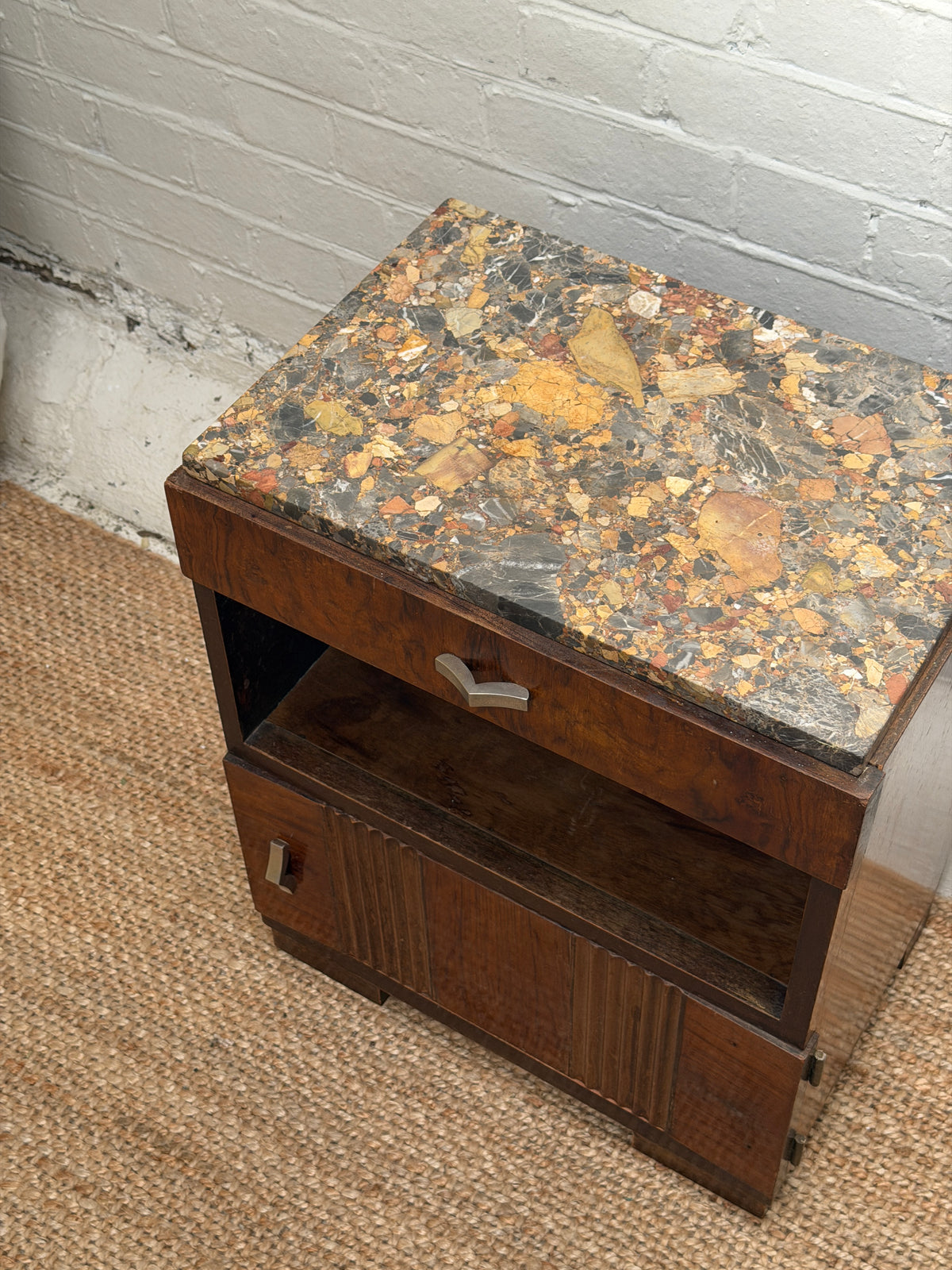 SINGLE MOTTLED MARBLE BEDSIDE TABLE