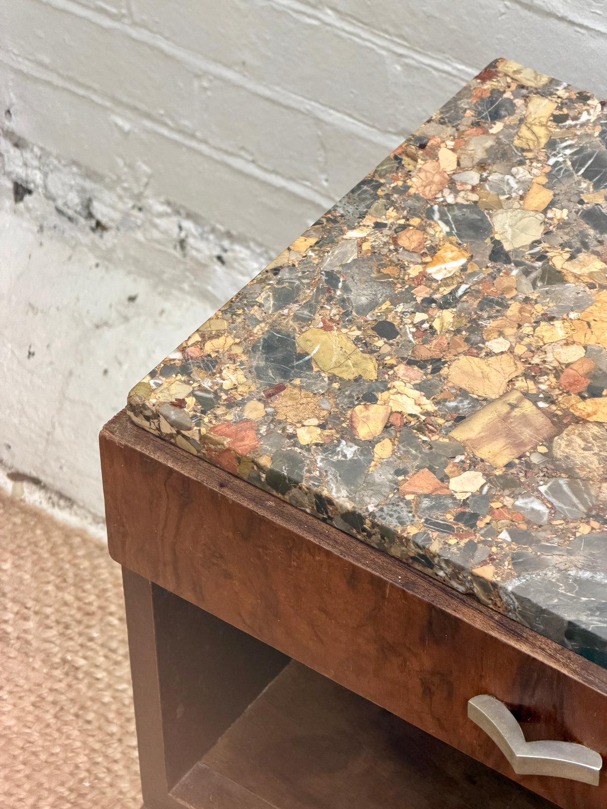 SINGLE MOTTLED MARBLE BEDSIDE TABLE