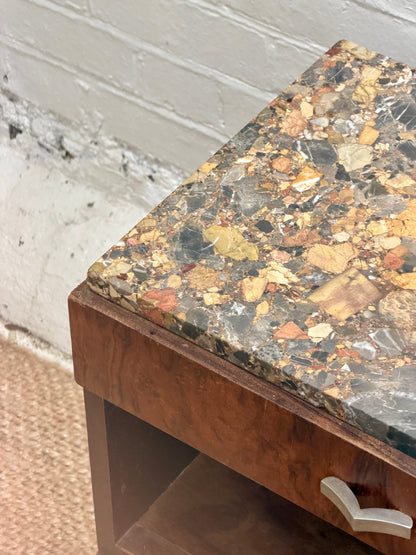 SINGLE MOTTLED MARBLE BEDSIDE TABLE