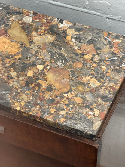 SINGLE MOTTLED MARBLE BEDSIDE TABLE