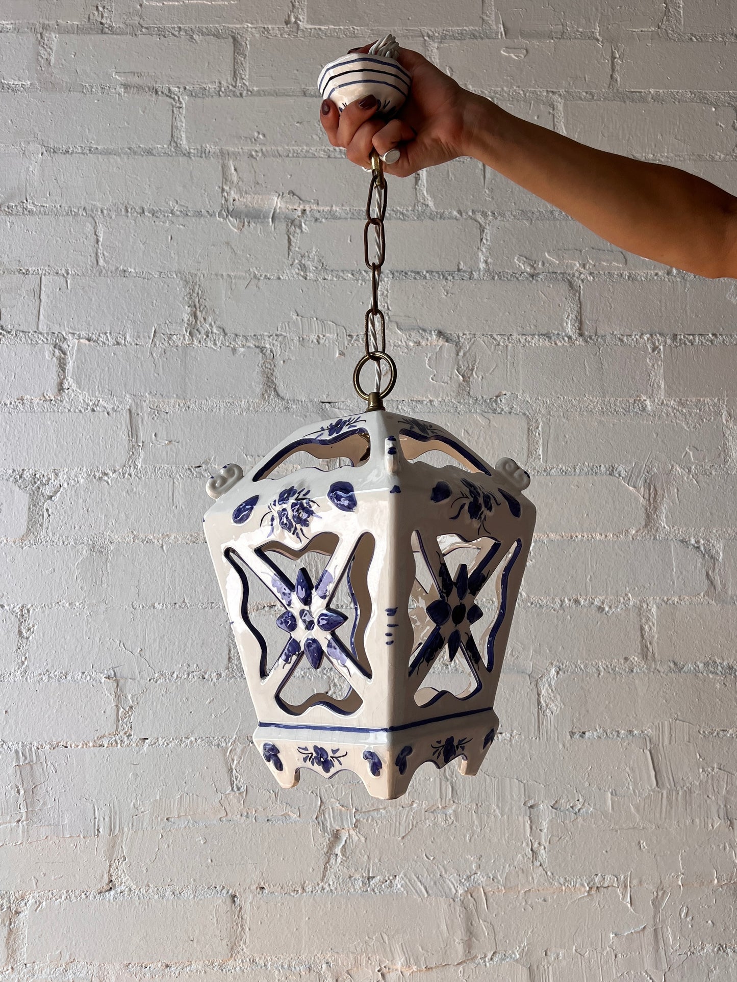 FRENCH HAND PAINTED CERAMIC LANTERN