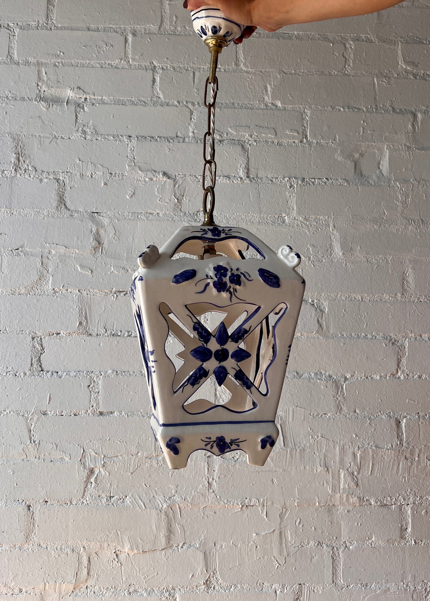 FRENCH HAND PAINTED CERAMIC LANTERN