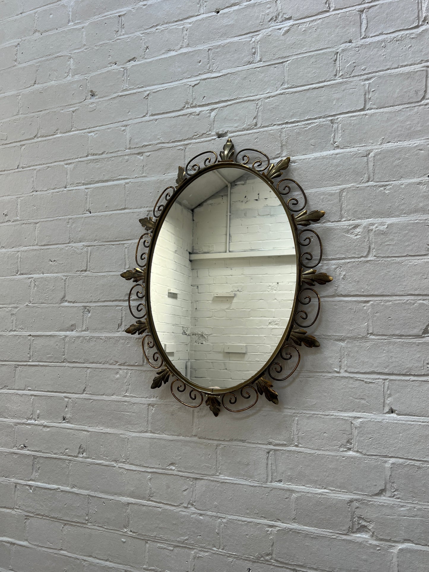 SMALL BRASS SUNBURST LEAF MIRROR