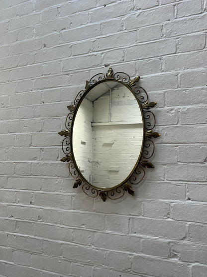 SMALL BRASS SUNBURST LEAF MIRROR
