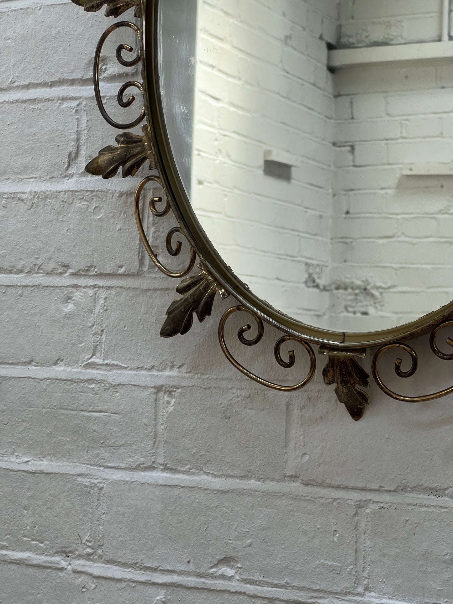 SMALL BRASS SUNBURST LEAF MIRROR