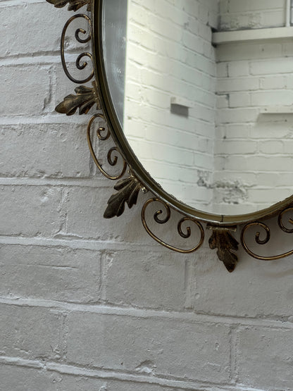 SMALL BRASS SUNBURST LEAF MIRROR