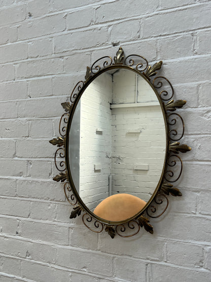 SMALL BRASS SUNBURST LEAF MIRROR