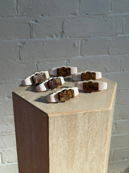 ART DECO CREAM & BROWN WIGGLE PULL HANDLES