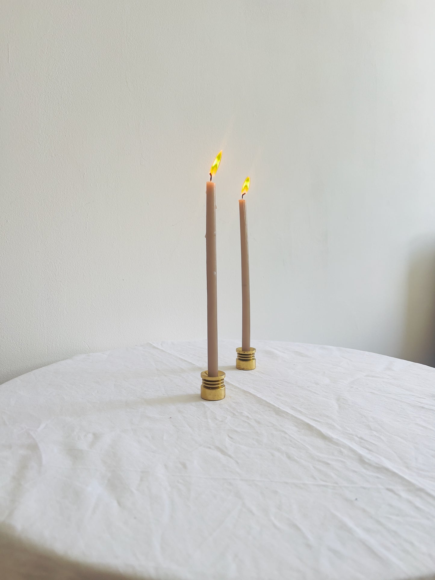 PAIR OF SWEDISH MINI BRASS CANDLE HOLDERS