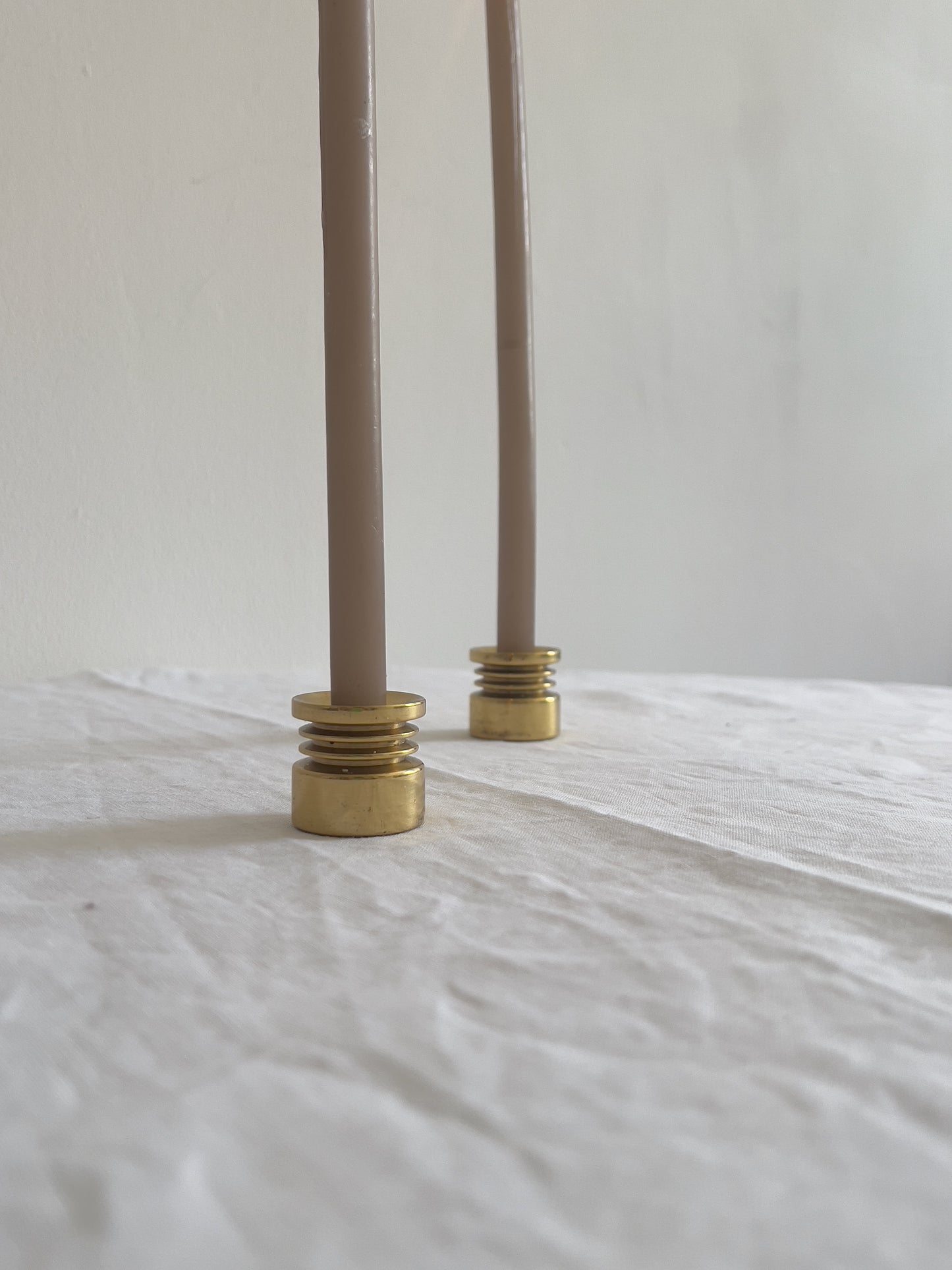 PAIR OF SWEDISH MINI BRASS CANDLE HOLDERS