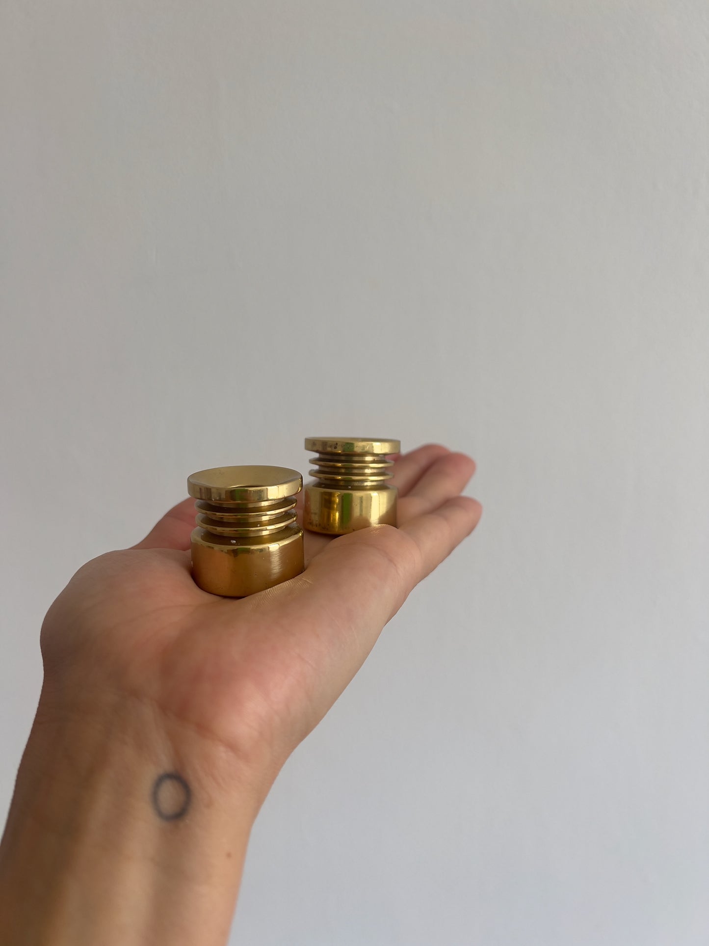PAIR OF SWEDISH MINI BRASS CANDLE HOLDERS