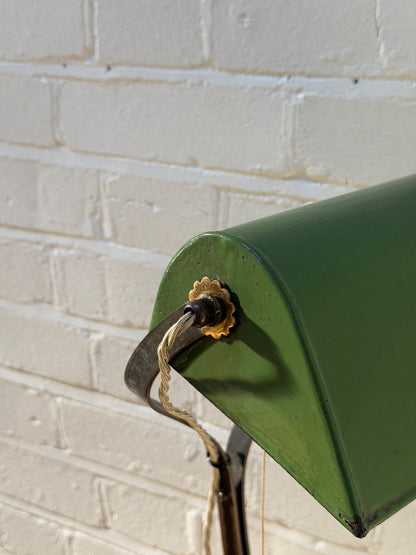 FRENCH GREEN ENAMEL BANKERS LAMP