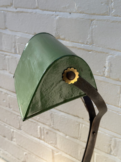 FRENCH GREEN ENAMEL BANKERS LAMP