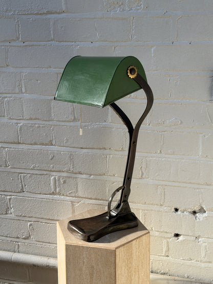 FRENCH GREEN ENAMEL BANKERS LAMP