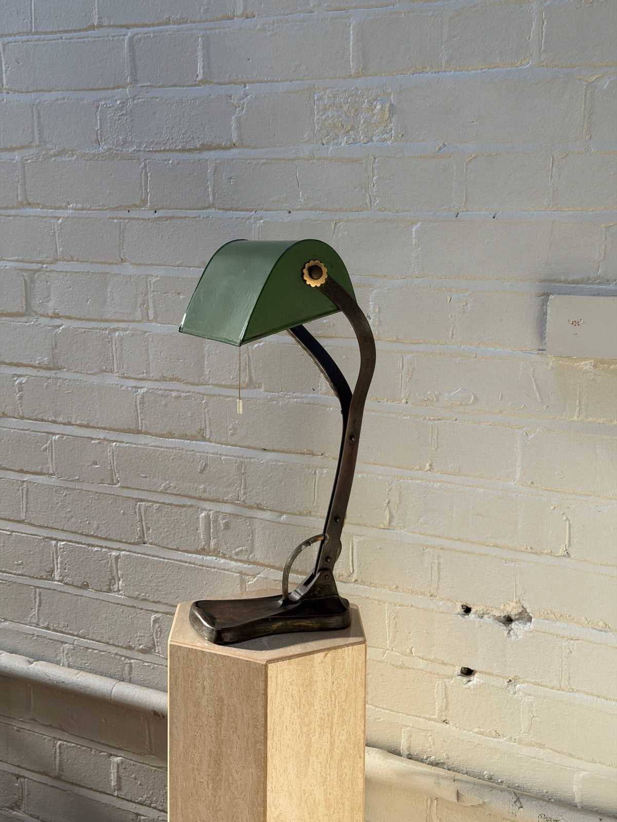 FRENCH GREEN ENAMEL BANKERS LAMP