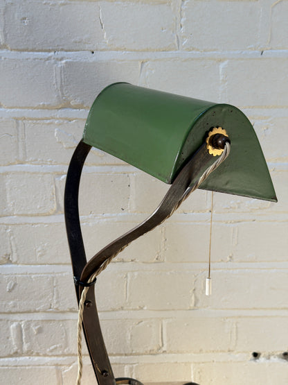 FRENCH GREEN ENAMEL BANKERS LAMP